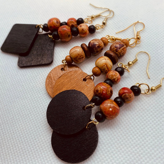 Printed wood bead Earrings