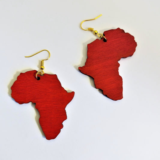 Red Light weight wood  Africa shaped earrings
